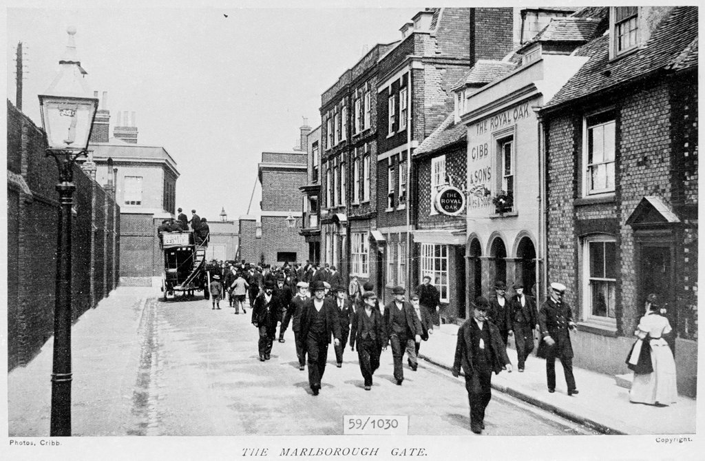 Newspaper print of The Marlborough Gate at Portsmouth dockyard, circa late 19th Century