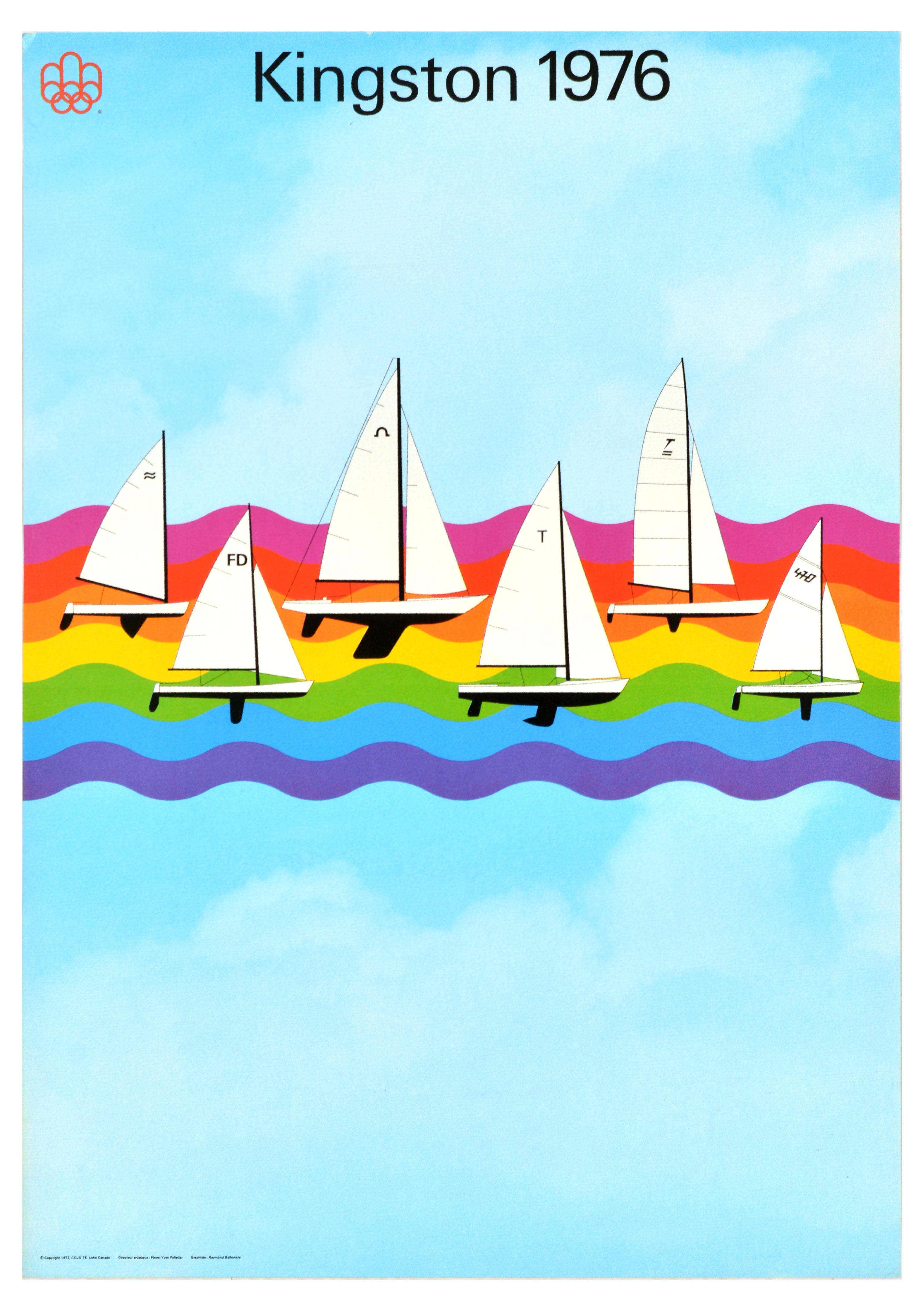 A poster showing various classes of yacht on a rainbow sea