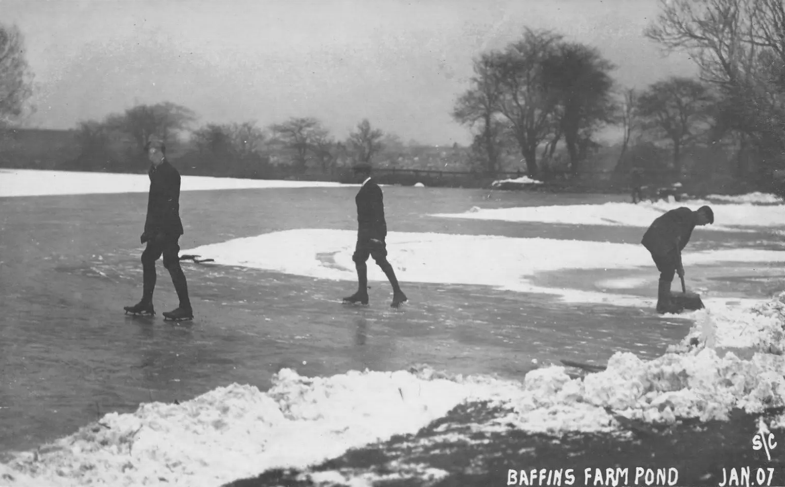 Skaters on Baffins Farm Pond, January 1907